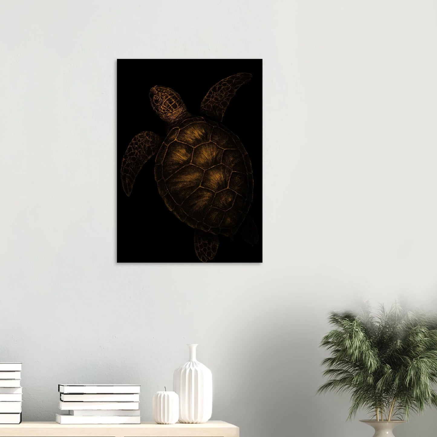 Djur: Golden Sea Turtle Art Print – Timeless Ocean Elegance for Your Home, Available in Multiple Sizes