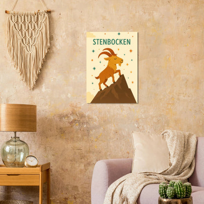 Stenbocken Zodiac Konsttryck: Charmigt Berggetmotiv på Premium Halvblankt Papper