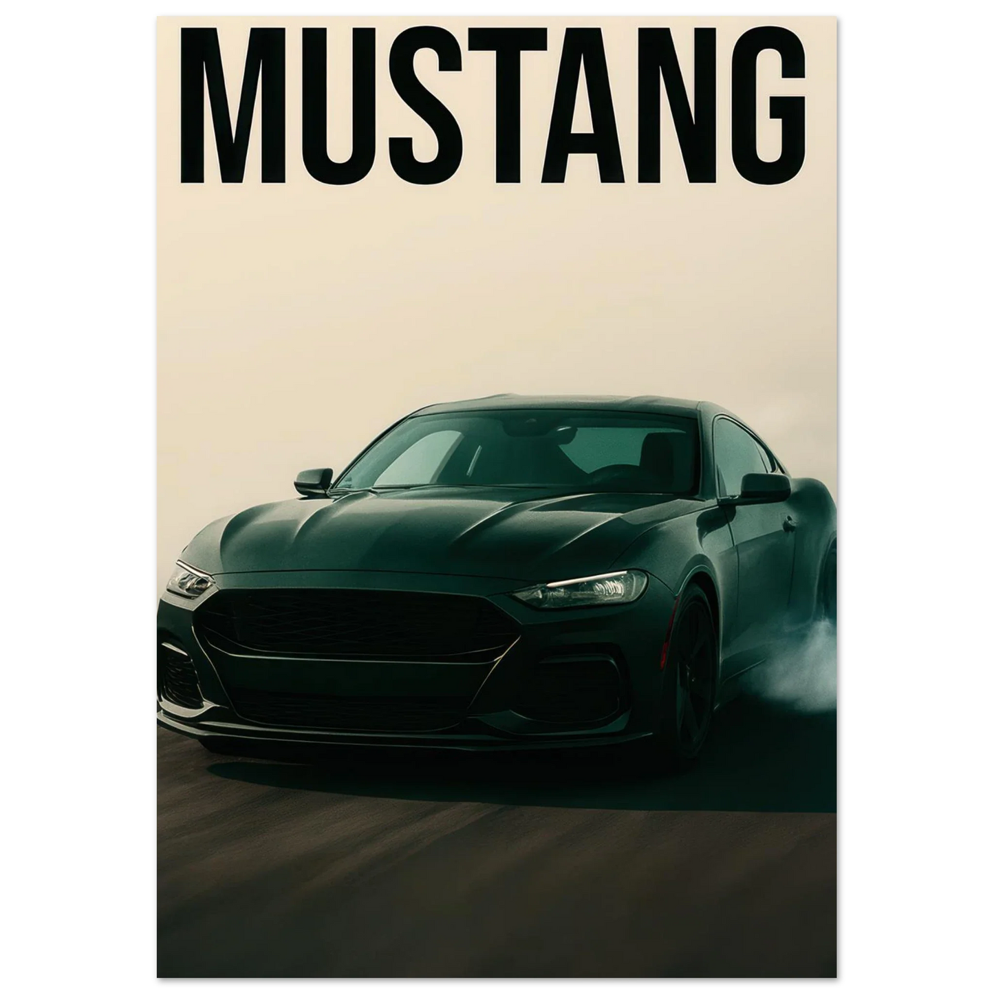 Mustang Performance Konsttryck - Svart Sportbil i Action på Högkvalitativt Papper