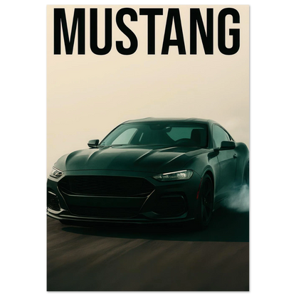 Mustang Performance Konsttryck - Svart Sportbil i Action på Högkvalitativt Papper