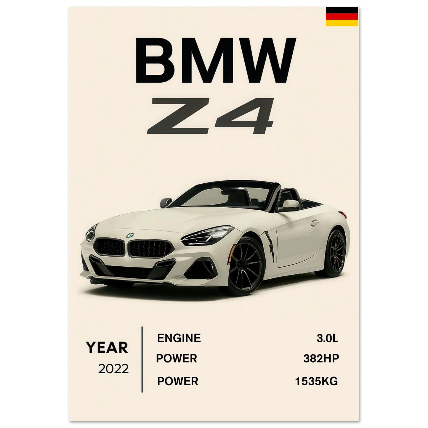 BMW Z4 2022 Sportbil Poster – Minimalistisk Design för Bilentusiasten