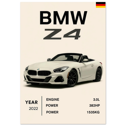 BMW Z4 2022 Sportbil Poster – Minimalistisk Design för Bilentusiasten