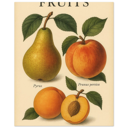 Frukter – Botanisk Vintage Frukt Illustration Poster – Klassisk Konsttryck i Flera Storlekar