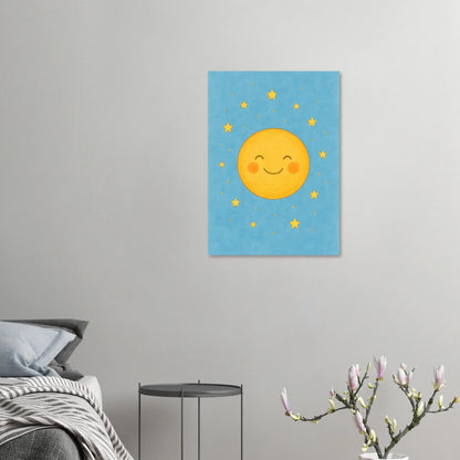 Dreamy Sky Moon & Stars Print | Whimsical Nursery Art | Soft Blue & Yellow Giclee Poster