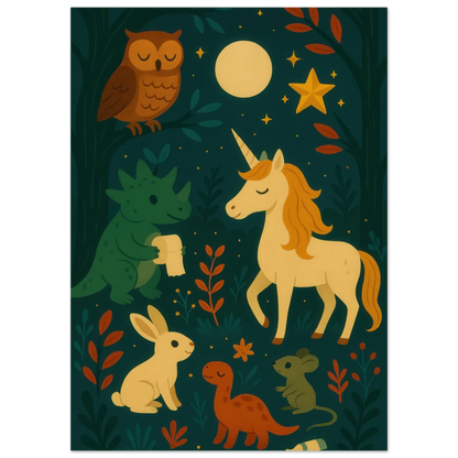 Magical Forest Friends Art Print – Whimsical Woodland Decor for Nursery & Kids' Rooms