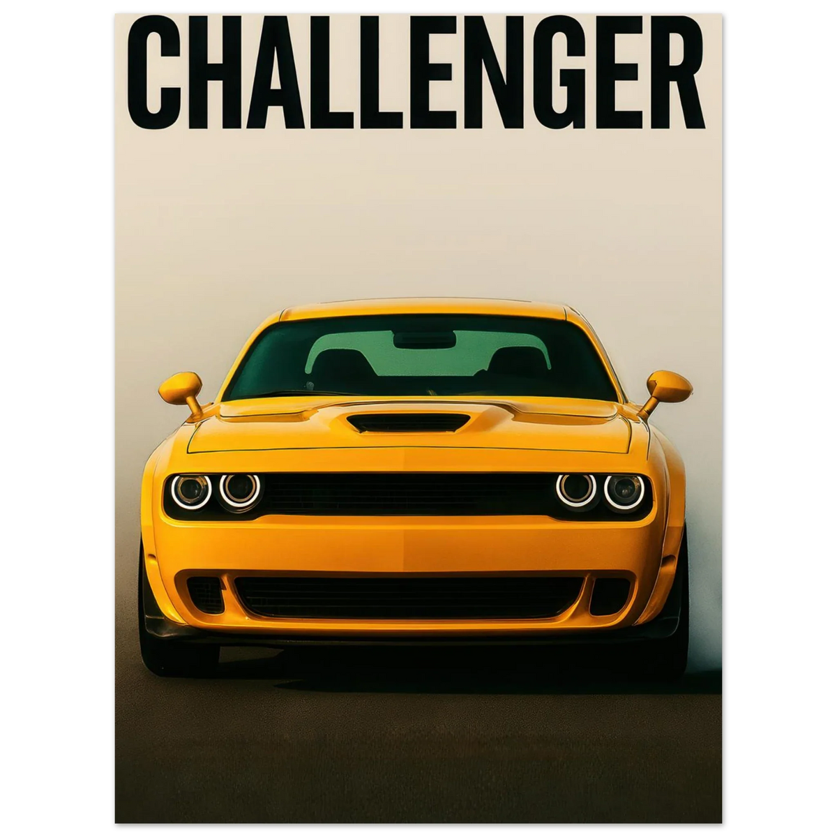 Challenger: Iconic Gul Muscle Car Konsttryck – Premium Halvblank Poster i Flera Storlekar