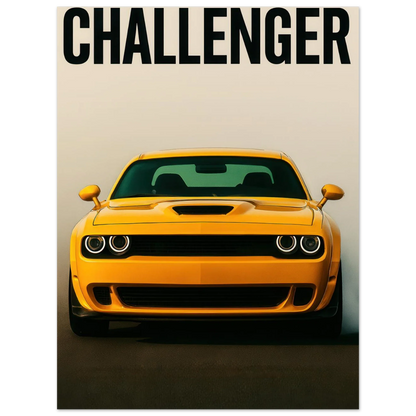 Challenger: Iconic Gul Muscle Car Konsttryck – Premium Halvblank Poster i Flera Storlekar