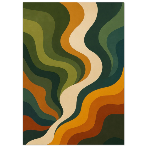 Retro Abstract Swirls Poster - Earth Tones Mid-Century Modern Art Print in 29 Sizes