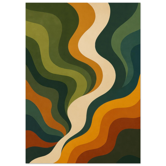 Retro Abstract Swirls Poster - Earth Tones Mid-Century Modern Art Print in 29 Sizes