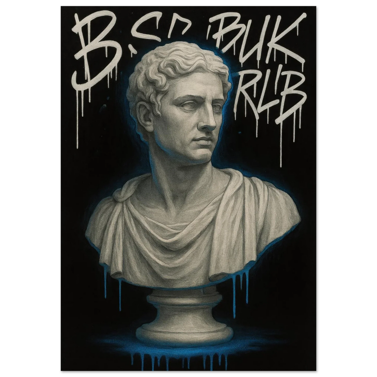 Neon Drip Roman Bust Poster – Classic Art with a Modern Edge, Available in 29 Sizes