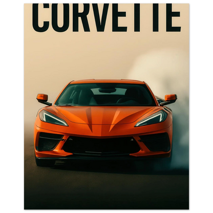 Bilar: Corvette Orange Burnout Print – Dynamisk Väggkonst för Bilentusiasten i Flera Storlekar