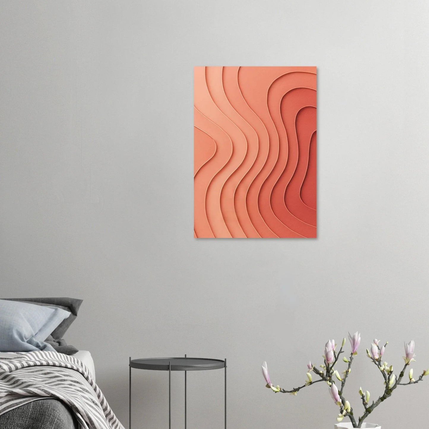 Abstrakt Vågmönster Poster: Minimalistisk Konst i Varme Aprikostoner – Välj Din Perfekta Storlek