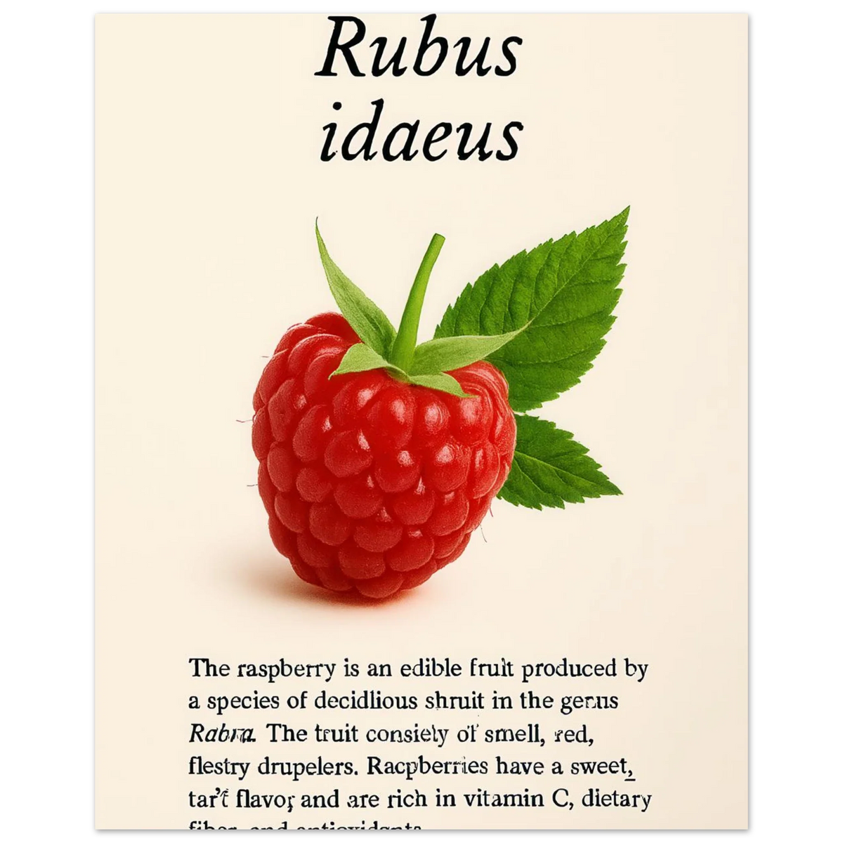 Frukter: Vibrant Rubus Idaeus Raspberry Botanical Art Print – Rich Red Hues for Your Home or Kitchen