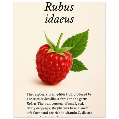 Frukter: Vibrant Rubus Idaeus Raspberry Botanical Art Print – Rich Red Hues for Your Home or Kitchen