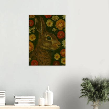 Djur - Mystisk Kanin Bland Blommor Poster - Premium Konsttryck