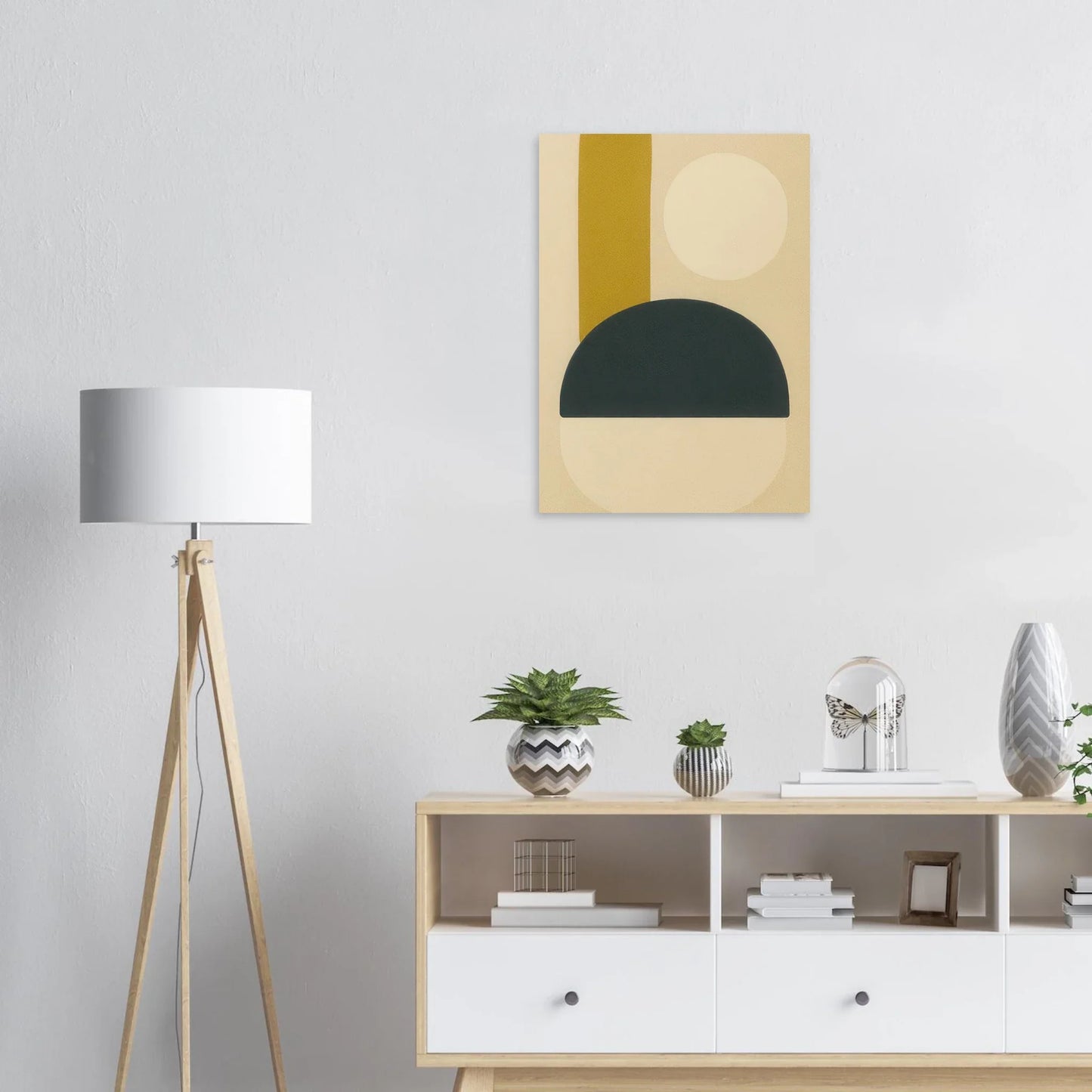 Minimalist Abstrakt Konsttryck: Geometrisk Zen i Gul, Svart, Beige – Välj bland Olika Storlekar