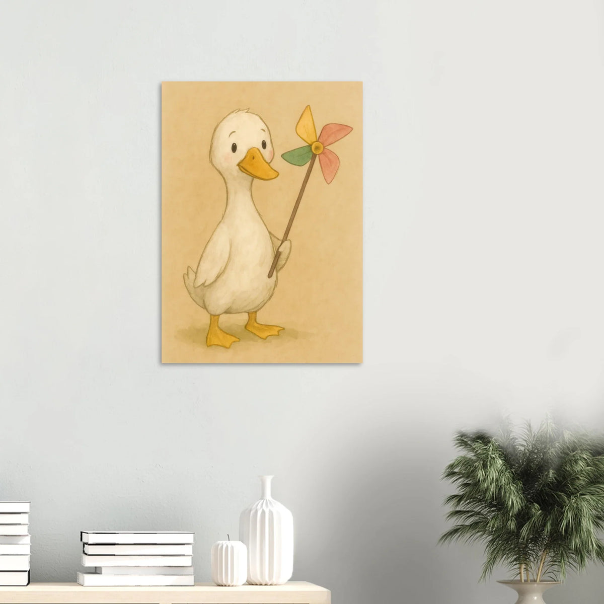 Barnyard Charm: Little Duck with Pinwheel – Vintagestil Poster
