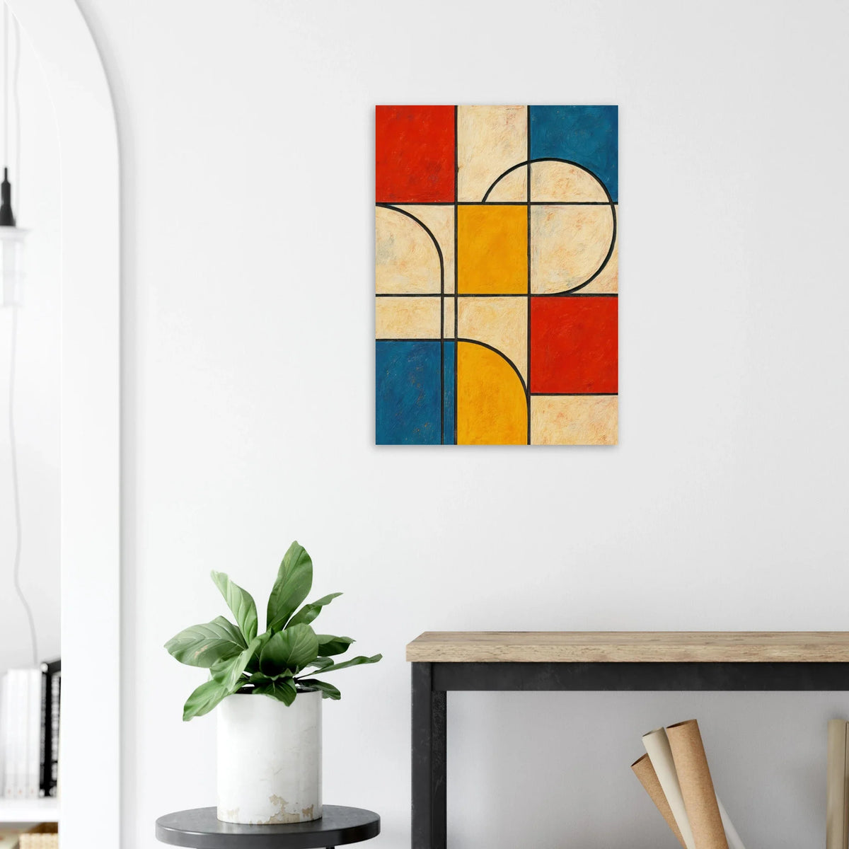 Abstract Geometric Poster: Vibrant Primary Colors & Dynamic Shapes in Your Choice of Size