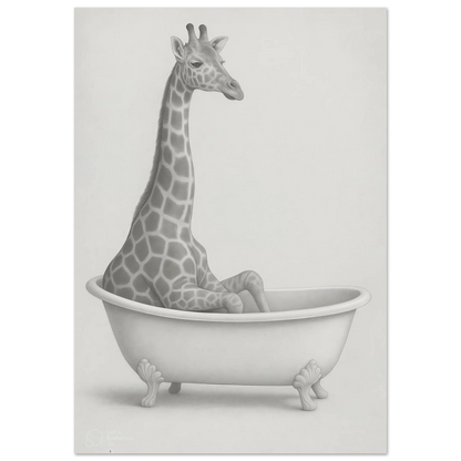 Charming Giraffe Bath Time Artistic Poster - Whimsical Sketch Art Print