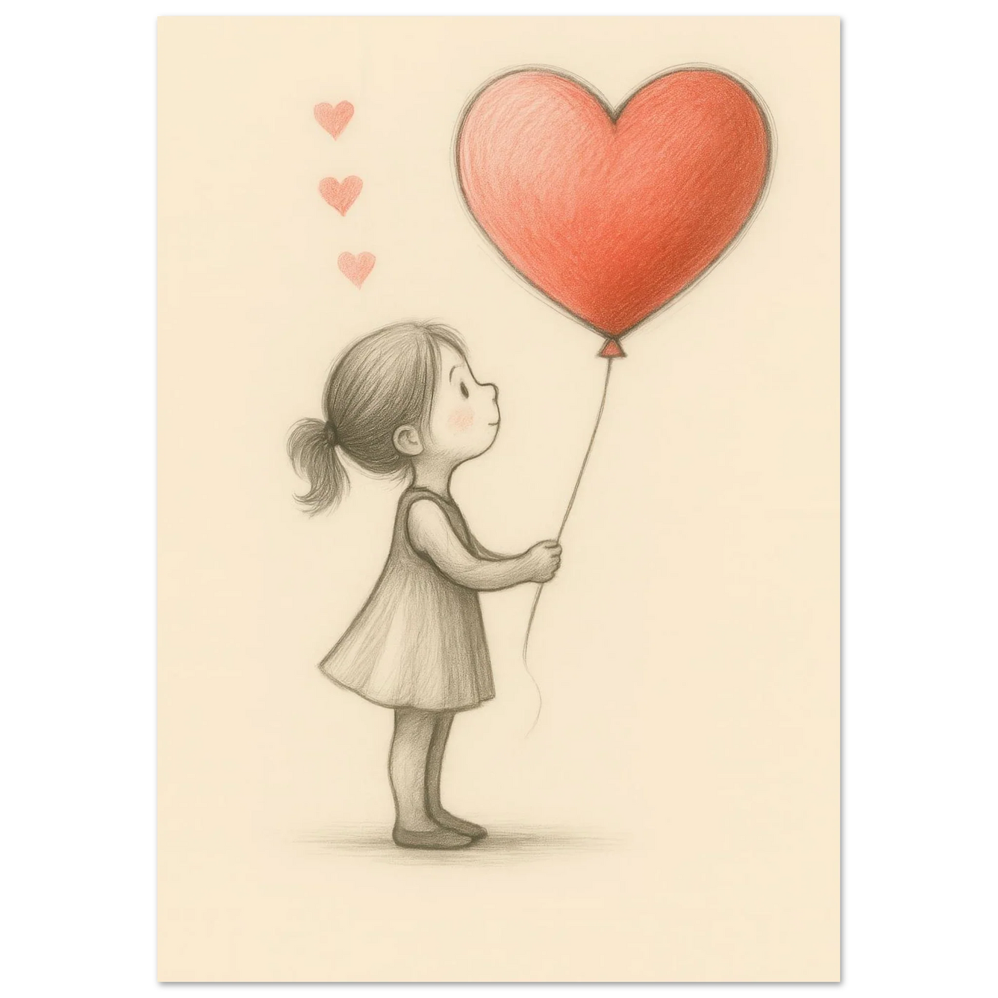 Heartfelt Wishes: Charming Little Girl with Balloon Art Print