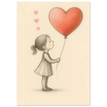 Heartfelt Wishes: Charming Little Girl with Balloon Art Print