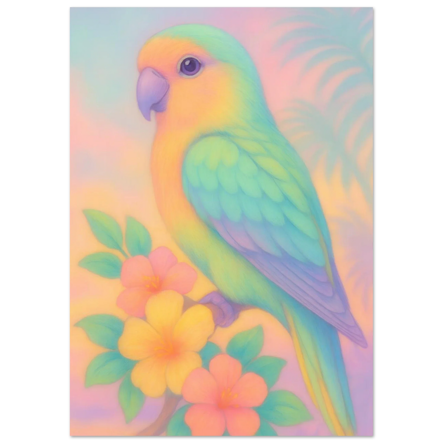 Pastel Paradise Parrot Wall Art – "Djur" – Dreamy Tropical Print for Home Décor