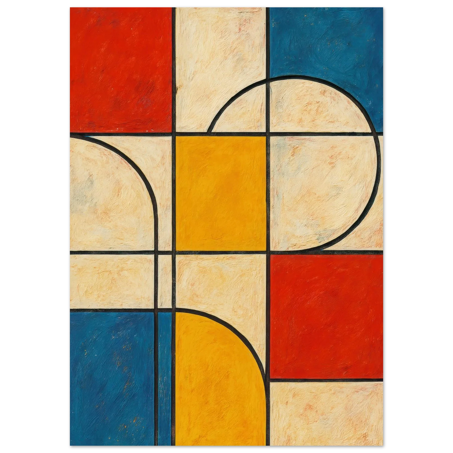 Abstract Geometric Poster: Vibrant Primary Colors & Dynamic Shapes in Your Choice of Size