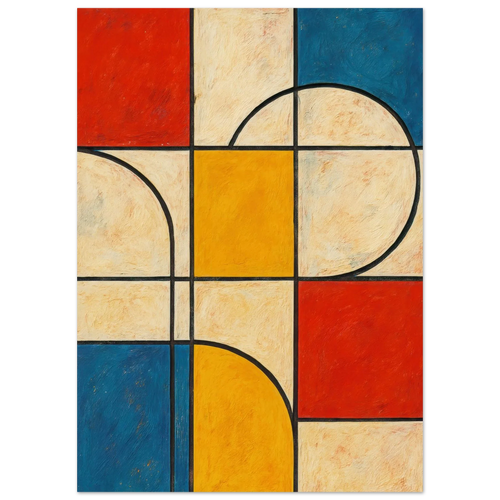 Abstract Geometric Poster: Vibrant Primary Colors & Dynamic Shapes in Your Choice of Size
