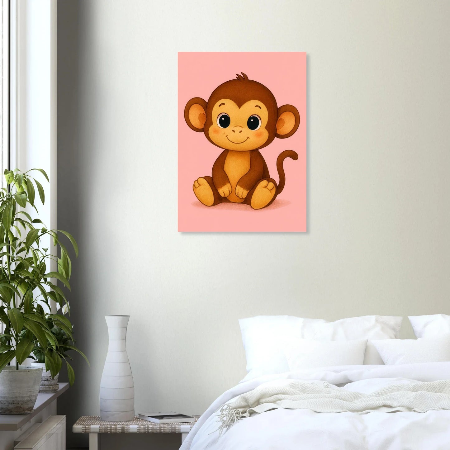 Söt Apa Illustration Poster – Lekfull Konst för Barnrummet, Välj Bland Flera Storlekar