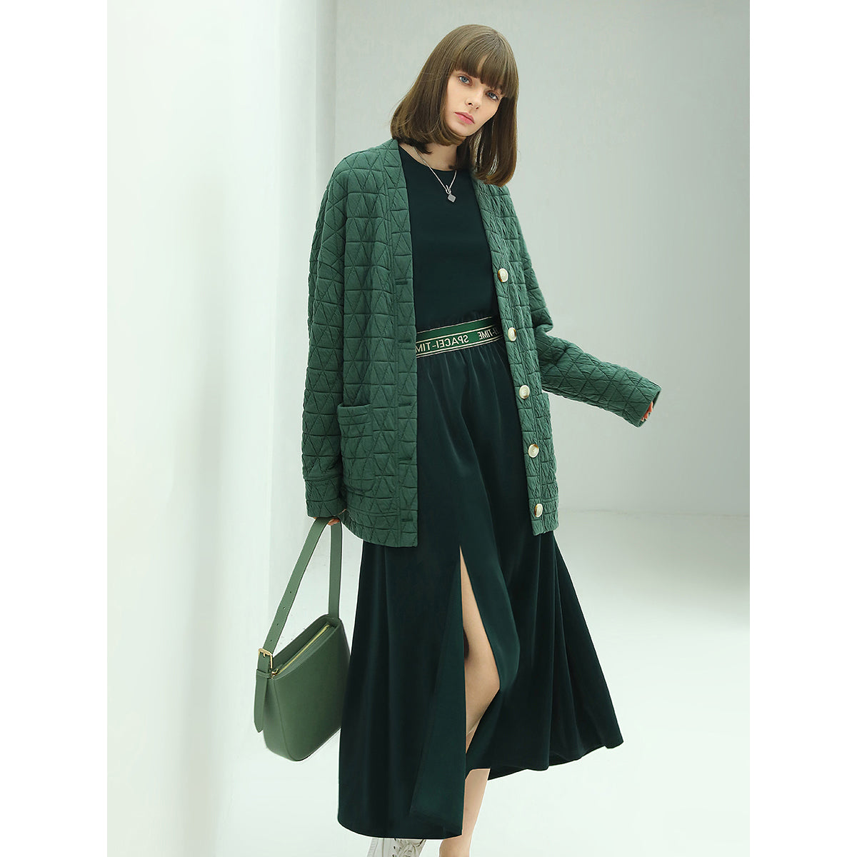 Floor Length Liquid Green Dress with Capped Sleeves-1