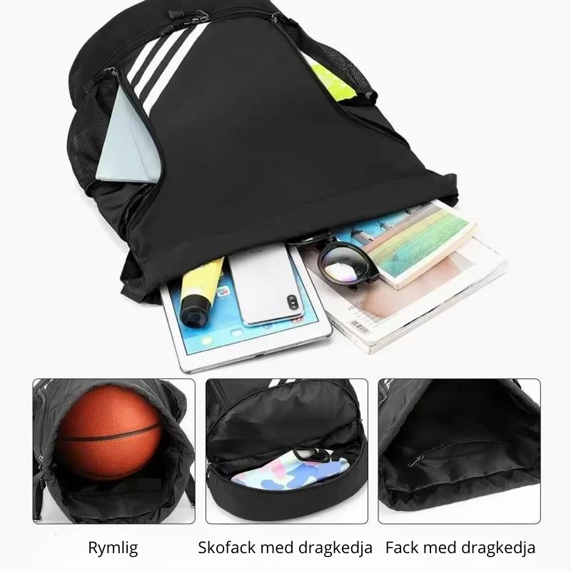 Gympåse med bottenfack, vattenavvisande och ventilerade fickor