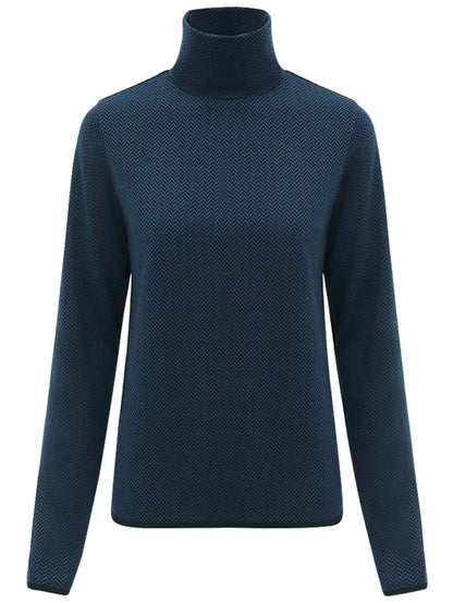 Herringbone High Neck Knit Top in Navy-3