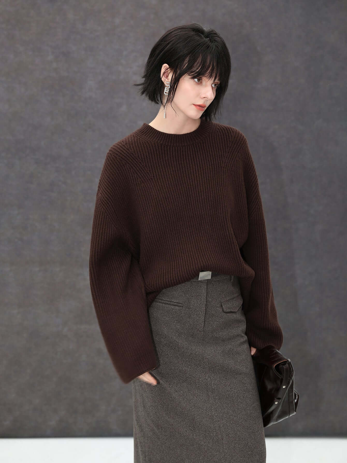 High-waisted Modern Charcoal Midi Skirt for Winter-1