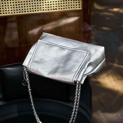 Metallic Leather Chain Strapped Shoulder Bag-3