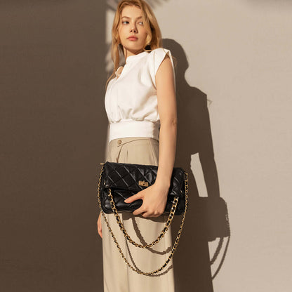 Multi-Strap Black Quilted Flap Shoulder Bag-3