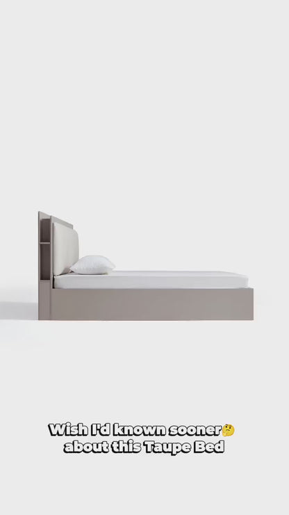Cappuccino Taupe Platform Bed with Bedside Table & Mattress Set