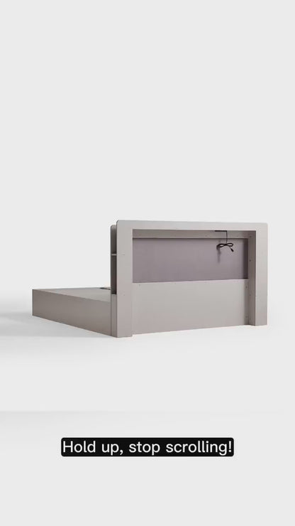 Cappuccino Taupe Platform Bed with Bedside Table & Mattress Set