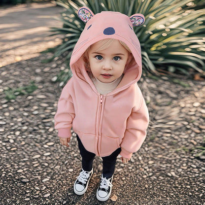 Winter and Autumn Girls Animals Cartoon Pattern Long Sleeves Zip-up Hooded Coat