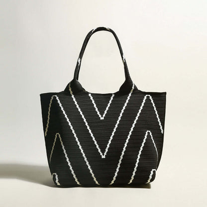 Retro Chevron Black Canvas Tote Bag-0