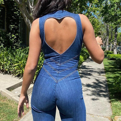 Rygglös Hjärta Denim Jumpsuit