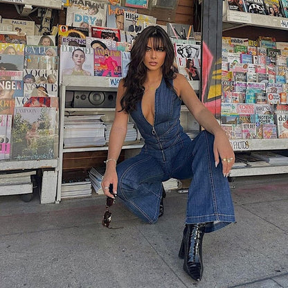 Rygglös Hjärta Denim Jumpsuit
