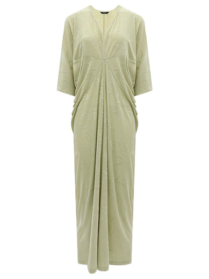 Shawl Neck Bamboo Jacquard Knit Maxi Dress-3