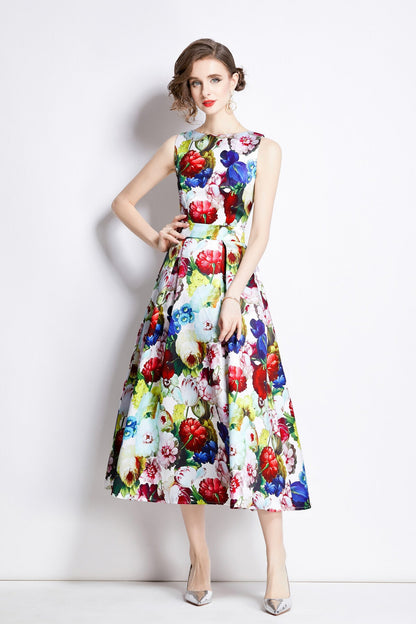Sleeveless High Waisted Structured Cut A Line Dress-4
