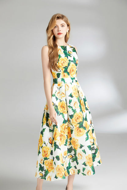 Sunshine Daydream Sleeveless Boat Neck Dress-1