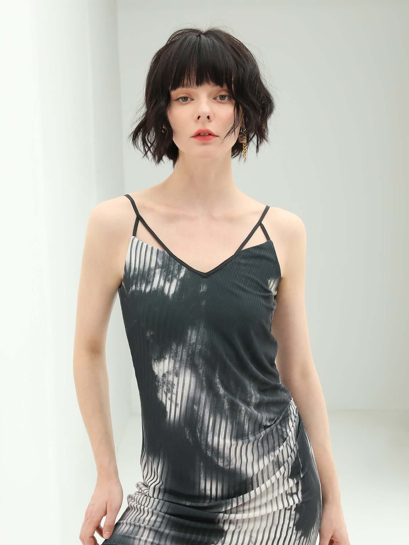 Tie-Dye Ink-Wash Black Camisole Dress-1