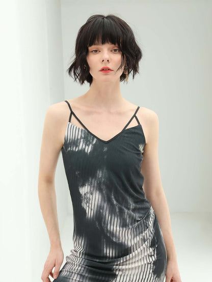 Tie-Dye Ink-Wash Black Camisole Dress-1