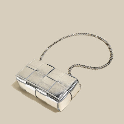 Woven Metallic Silver Woven Cassette Shoulder Bag-2